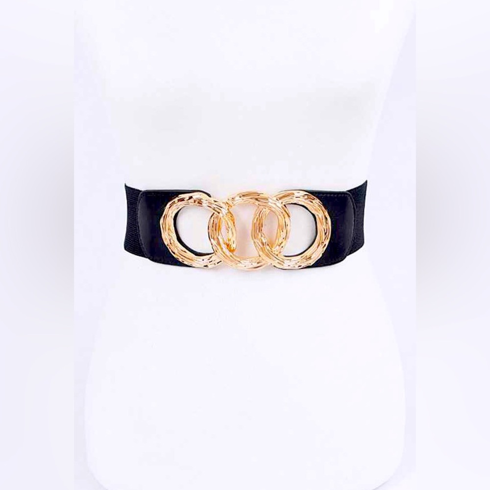 Plus Size Black & Gold Elastic Statement Belt